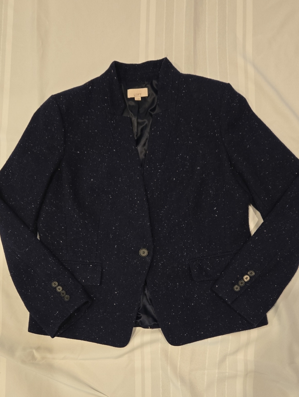 LOFT Navy Speckled Single-Button Blazer